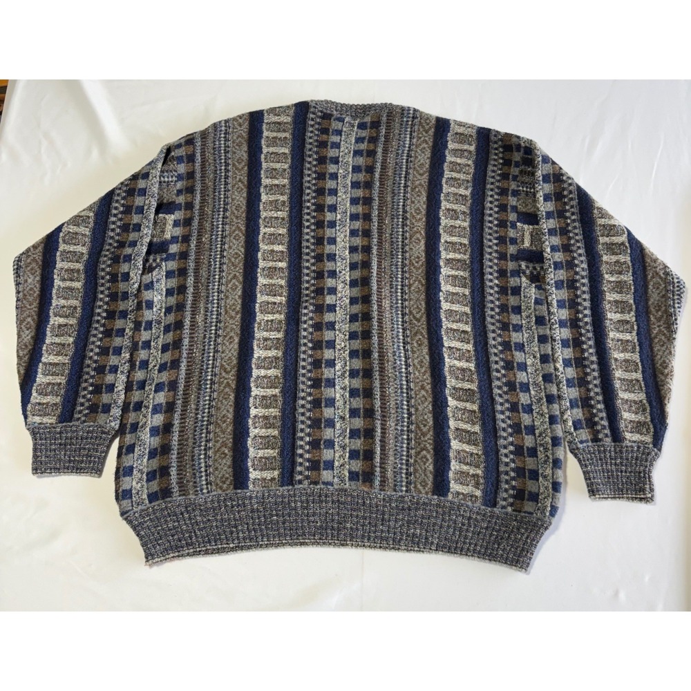Norm Thompson Knit Sweater XL Blue Grey Geometric Made in Italy Crewneck - Picture 9 of 10